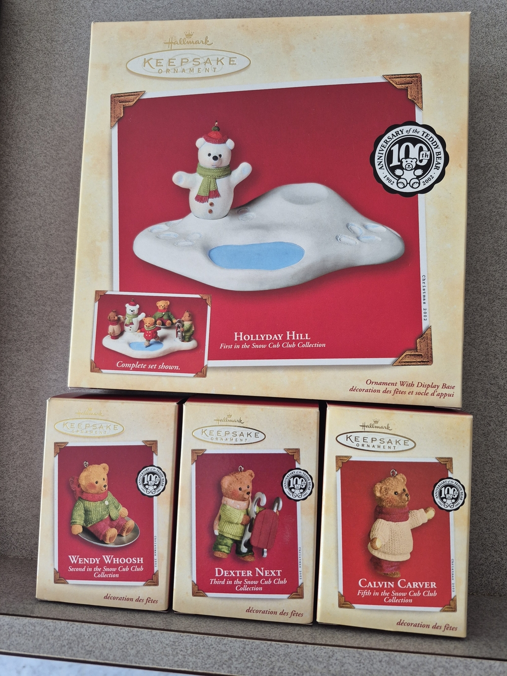 Hallmark Keepsake 'Hollyday Hill' with Bear Ornaments - White & Red Accents